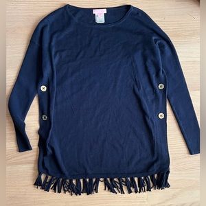 Lilly Pulitzer Navy Ramona Fringe Sweater Top XXS